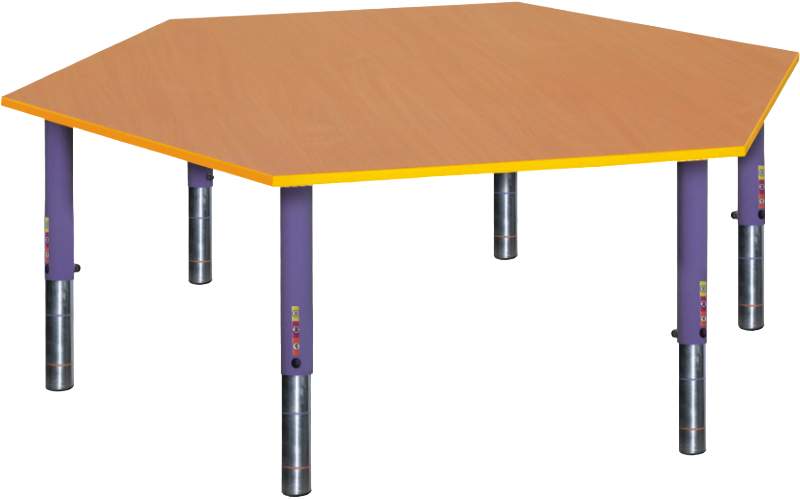 Stoły przedszkolne z blatem 6-kątnym, stolik z regulacją wysokości