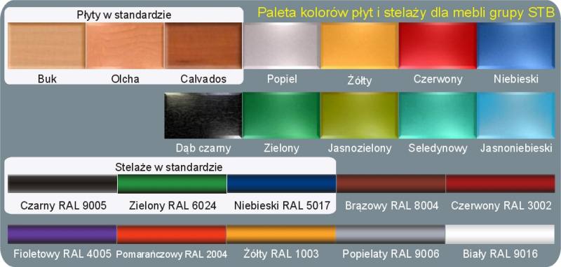 Paleta kolorów blatów i stelaży