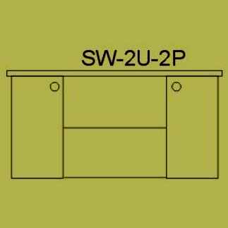 Stół warsztatowy z 2 szafkami uchylnymi i półkami pomiędzy szafkami SW-2U-2P