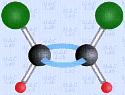 Model cząsteczki cis-dichloroetenu.